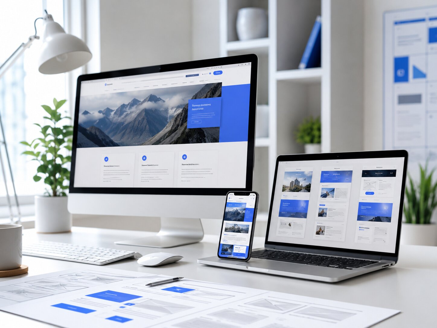 Responsive web design services showing a modern business website across desktop and mobile layouts